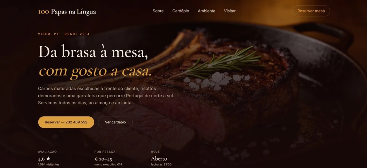 Site do Restaurante 100 Papas na Língua
